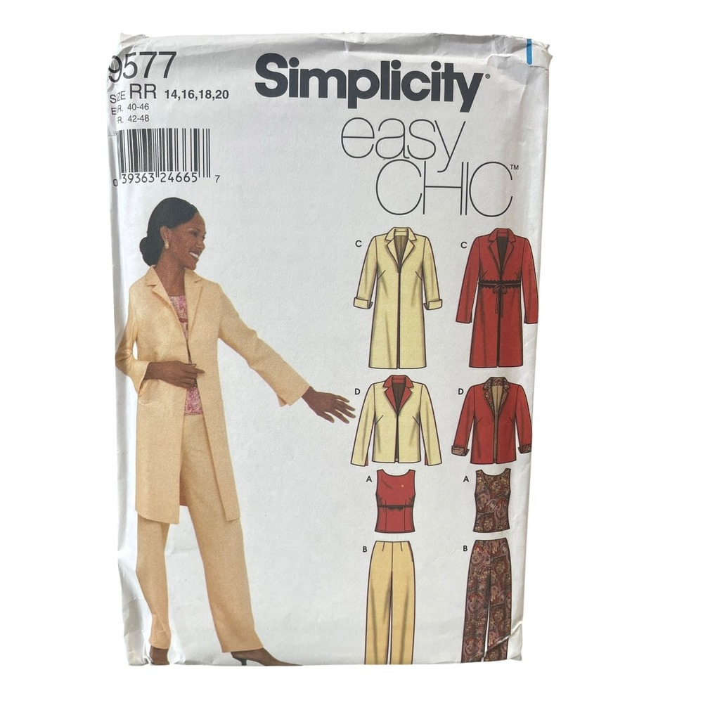 Simplicity 9577 Jacket Pants Top Ensemble RR 14,16,18,20 Easy Chic